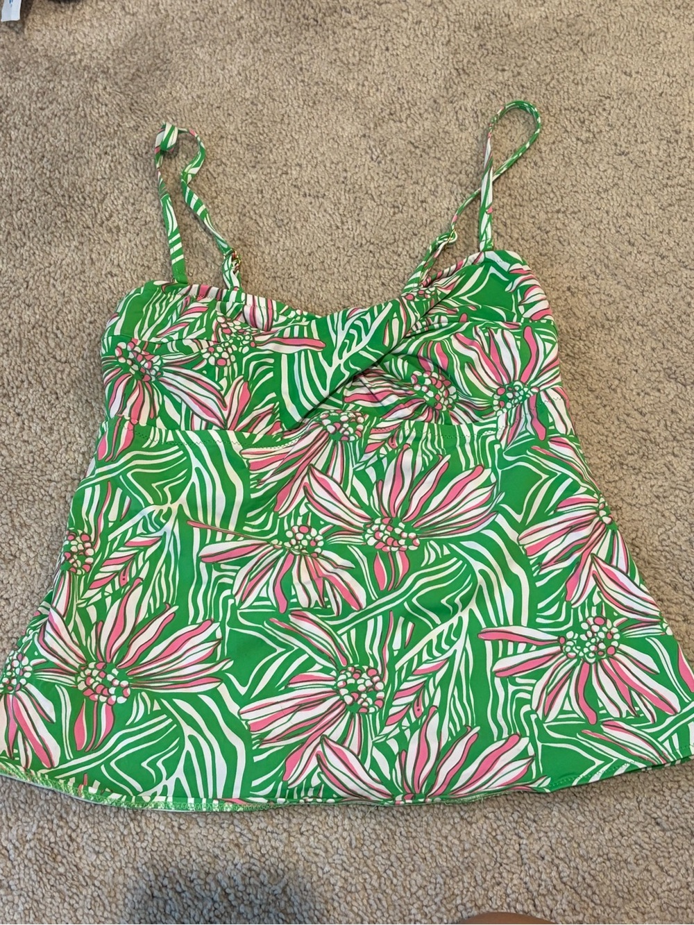 Lilly Pulitzer swim pink & Green Floral tankini top sz Medium